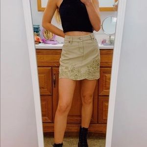 Embroidered khaki miniskirt